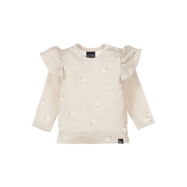 Ruffle longsleeve daisy stem beige rib