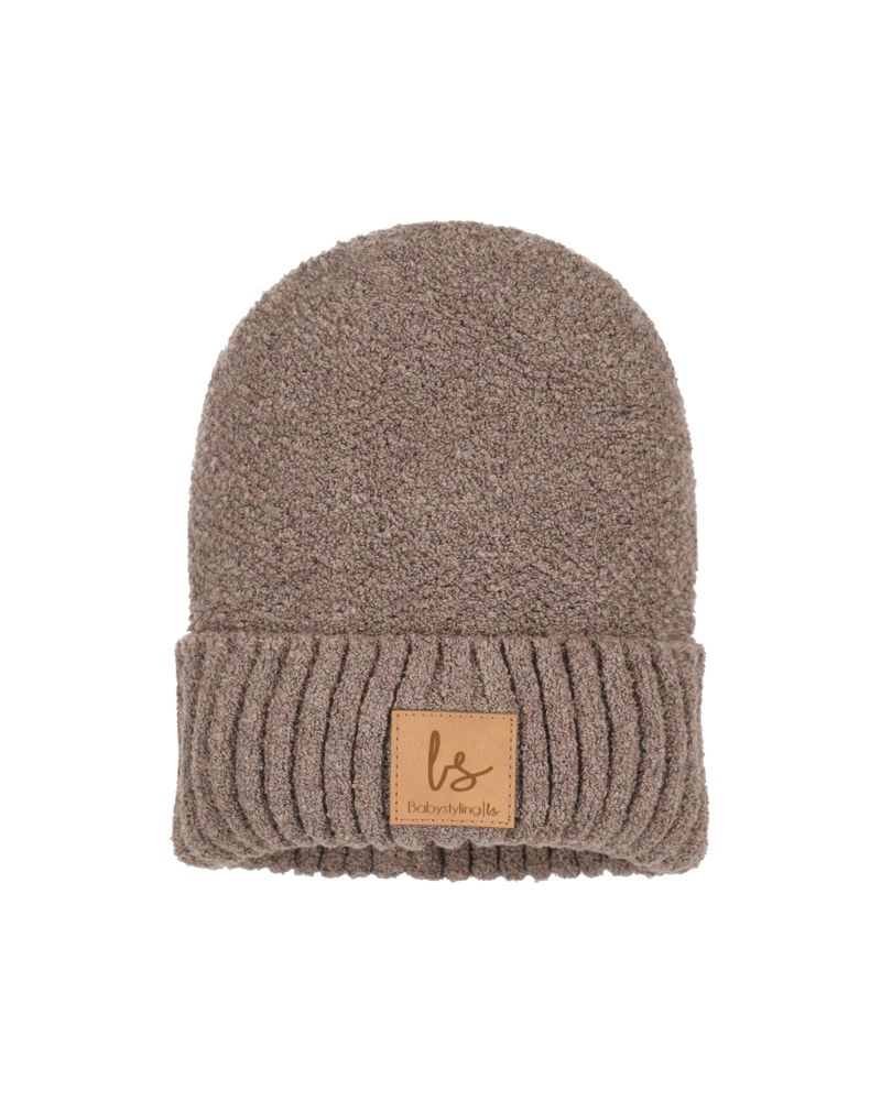 Boucle knitted beanie brown
