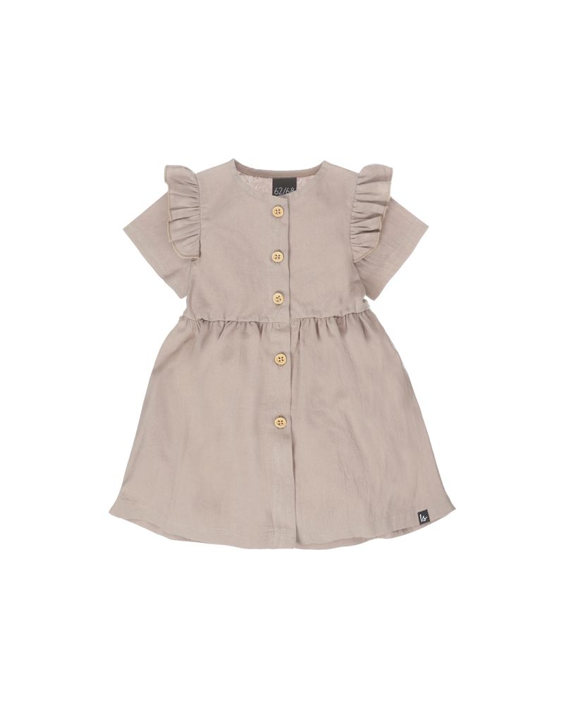 Ruffle button dress linnen dark beige (korte mouw)