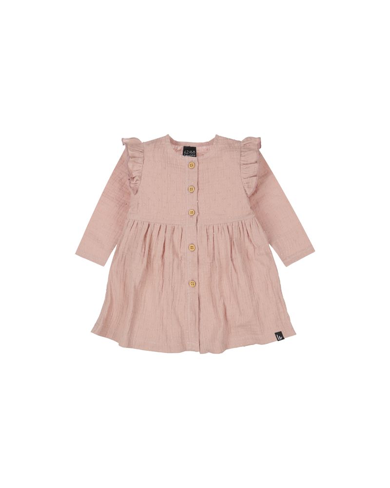 Ruffle button dress linnen rose dots