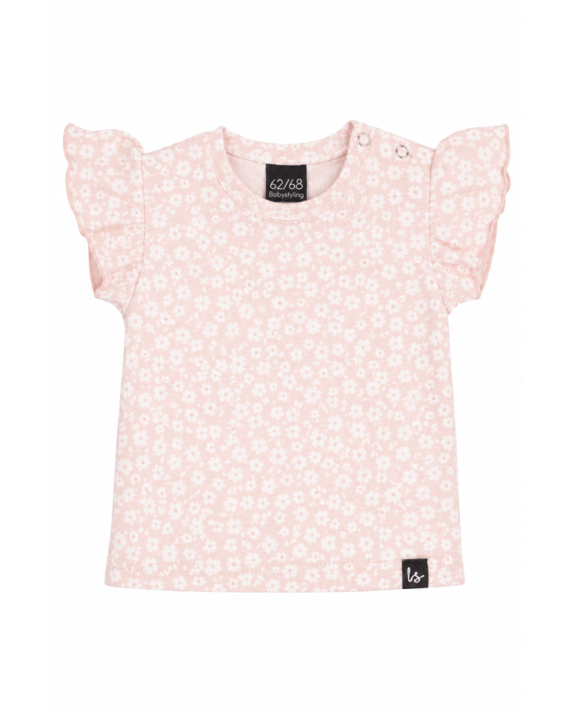 Ruffle sleeves t-shirt ditsy blossom roze